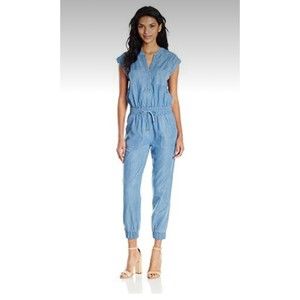 MOON RIVER Chambray Jumpsuit, Drawstring, Pockets, Size S